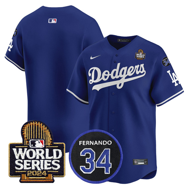 Los Angeles Dodgers Blank Royal 2024 World Series With Fernando Memorial Patch Limited Stitched Jersey - Click Image to Close